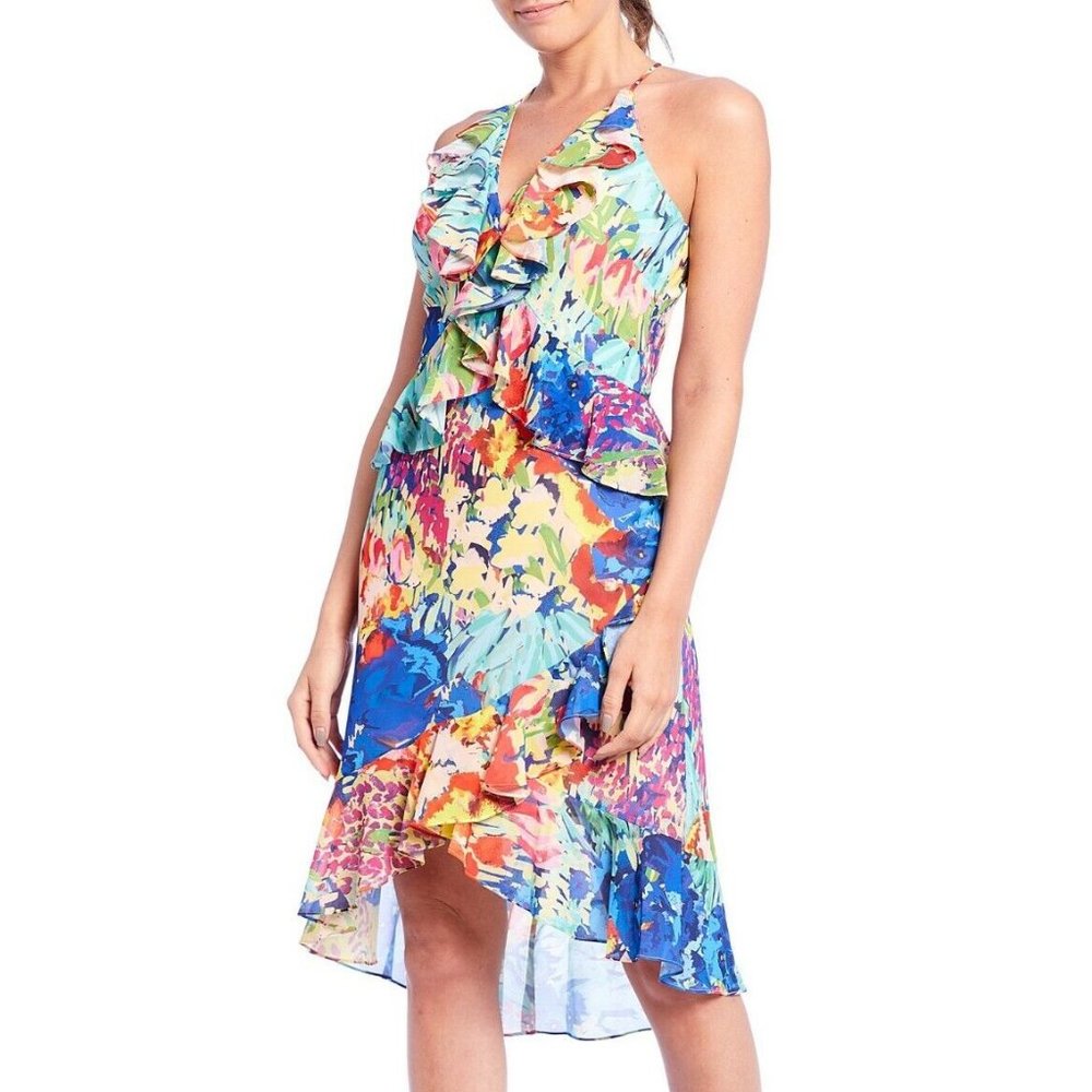 Belle Badgley Mischka Faith High Low Floral Ruffle Dress 14